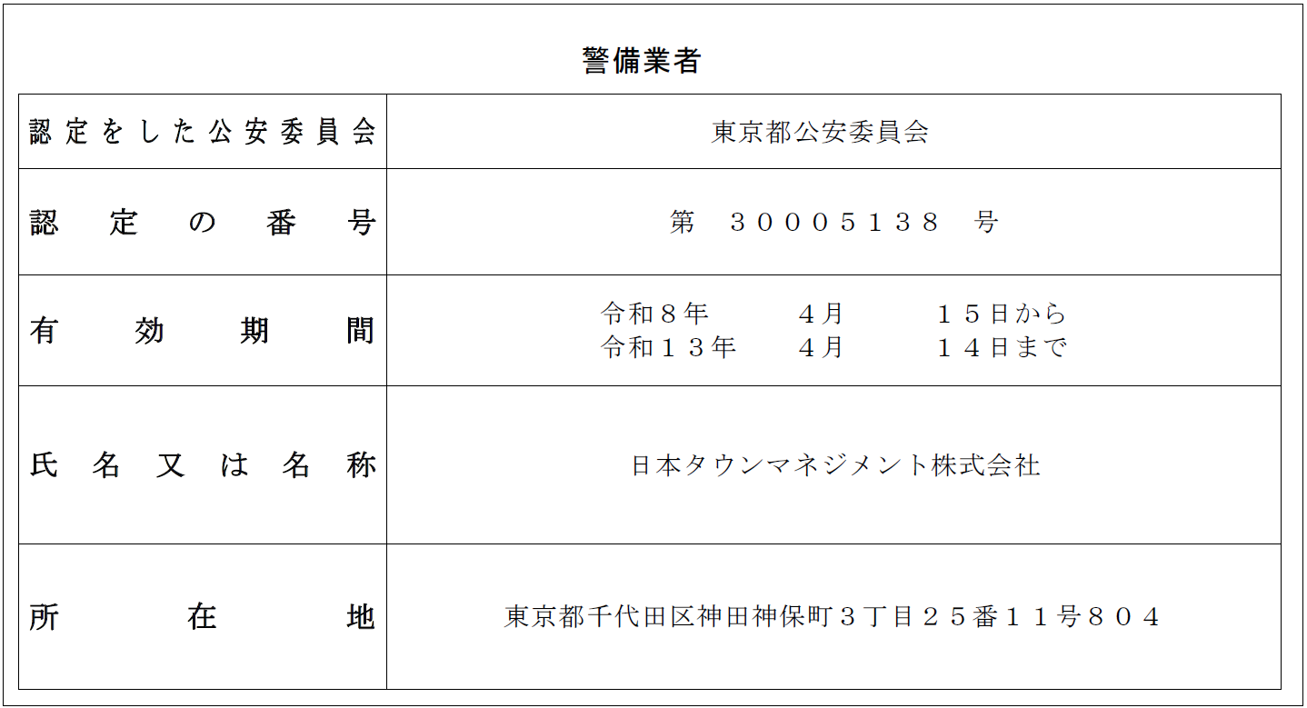 警備業認定取得のお知らせ